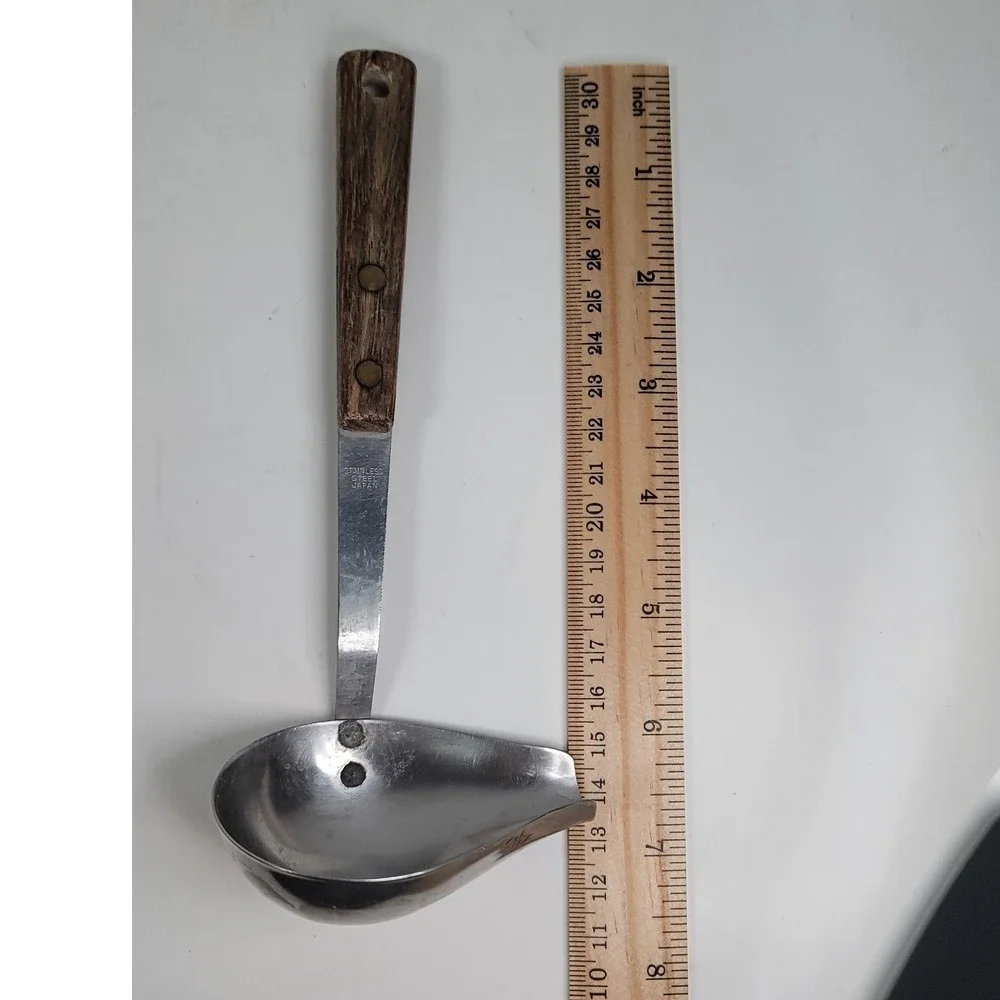 Vintage Stainless Steel Japan Kitchen Utensil Set Wood Handle Spatula Ladle 2pc